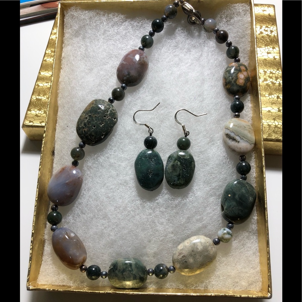 Stones Rocks Necklace Earrings Set